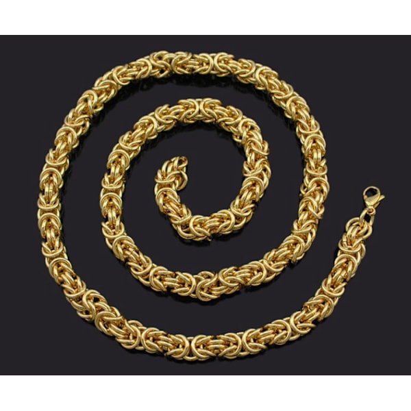 Guld Kejsarlänk Halsband i Rostfritt Stål med 18k Guldplätering 8mm tjock, 65cm lång