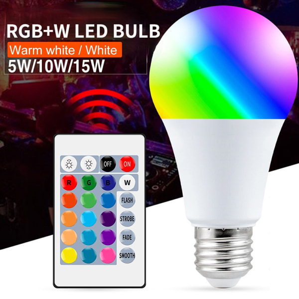 E27 RGBW pære 15W RGB utskiftbar fargerik LED-pære med E27 15W RGB