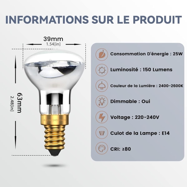 Lava Lampe Pære 25W E14 R39 Varmt Hvid Varmt Hvid Reflektor Pære SES Lille Edison Skrue Pære Spotlight Pære (4-pak)