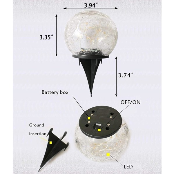 Solcelledrevne udendørs havedekoration 2 pakker revnet glas kugle