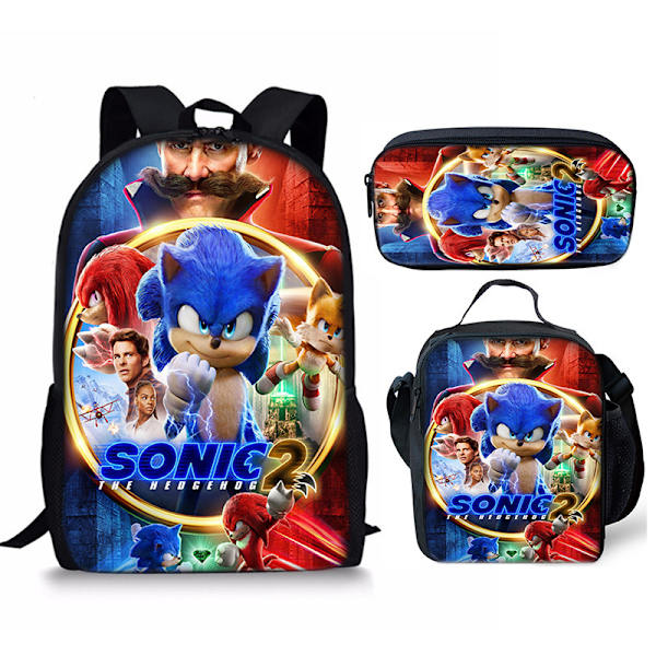 Sonic-reppu lapsille, lounaslaukku, kynäpussi setti kolme - korkea laatu 18