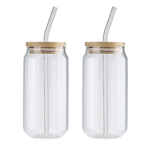 2 stk Drikkestøtteglass Burkopp Kald Drikk Mjölkglasshalm