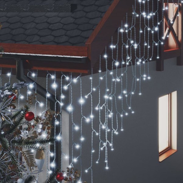 vidaXL Lysgardin med ispigger 10 m 400 LED-lys kald hvit white 720