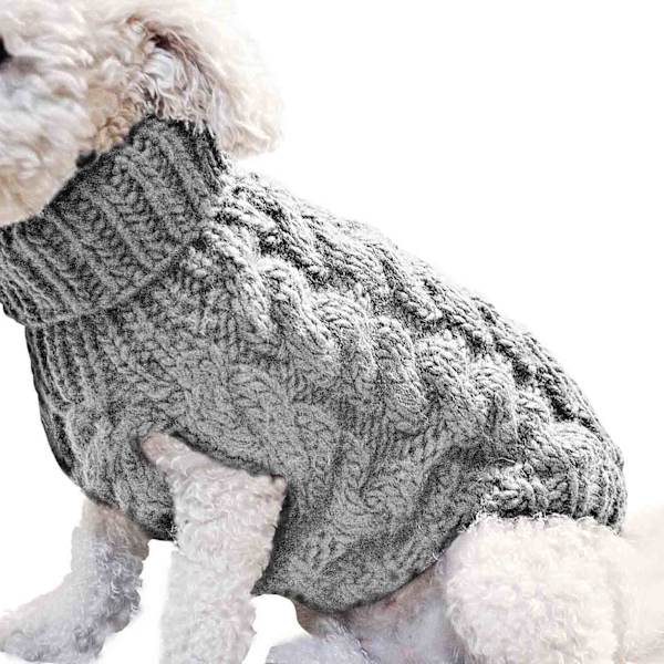 Enkel varm katt hundtröja turtleneck stickad husdjurskostym höst vinterkläde Gray M