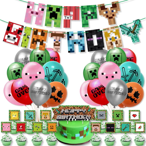 Minecraft Tema Bursdagsbanner Ballong Festdekorasjoner Levering-FA-