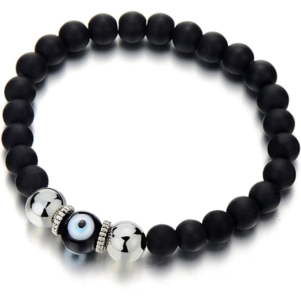 Men's Women's Matte Black Beaded Bracelet with Murano Style Glass Beads Protection Prayer Mala