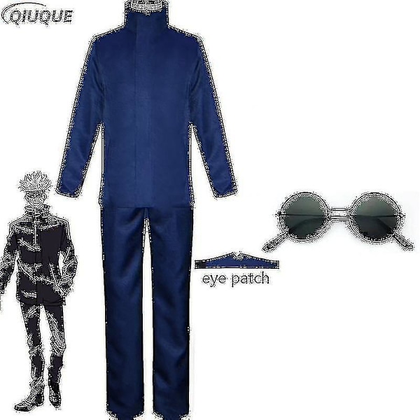 2023-anime Jujutsu Kaisen Gojo Satoru Cosplay Kostym Toppar Byxor Ögonlapp Halloween Fest Herr Uniform Peruker-r Blue Package 2