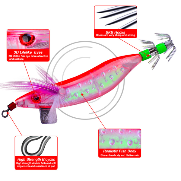 5 stk/lot Nattlysende blekksprut Jig 10 cm Reke krok Tre reker B One Size
