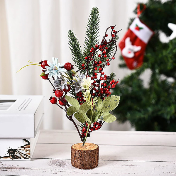Set med 2 miniatyrkonstgjorda julgranar, 9,5 '', med trä
