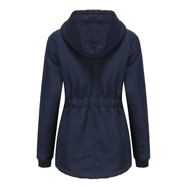 Varm vinterjacka med Sherpa-foder för kvinnor, tung parkas med huva Marinblå Navy XL
