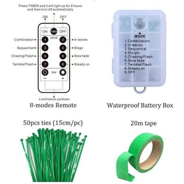 12 stk kunstige eføy planter med 100 LED gardinlys, Fairy String Lights og 8 moduser fjernkontroll