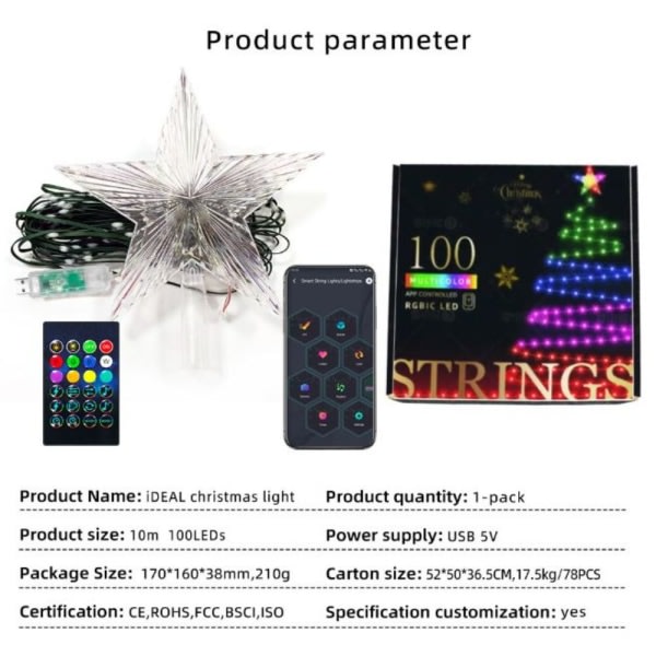 10M 100LED LED-slinga Fe-ljus Bluetooth App-kontroll
