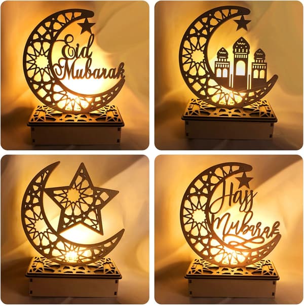 LED-lampe i tre Ramadan-dekorasjon Halvmåne stjerne lys Muslimsk Islam Eid-FA-