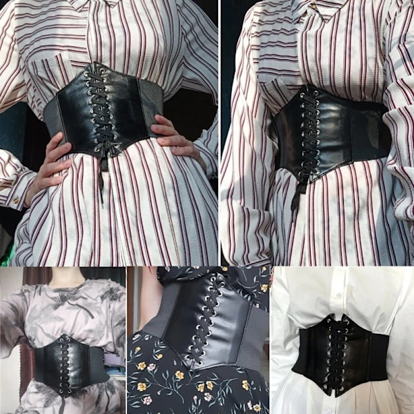 Korsett Bred Rem PU Läder Viktminskning Body Midjeband för Kvinnor Elastisk Midjerem （Svart）