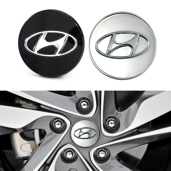 4-pakning - Hyundai Senterdeksler / Nav Emblem - B 7 70 60mm - Silver