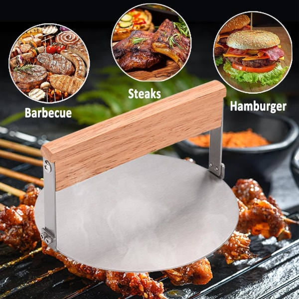 Smash Burger Press i rustfritt stål (6,2 tommer) - Non-Stick Patty Press for å grille hamburgere