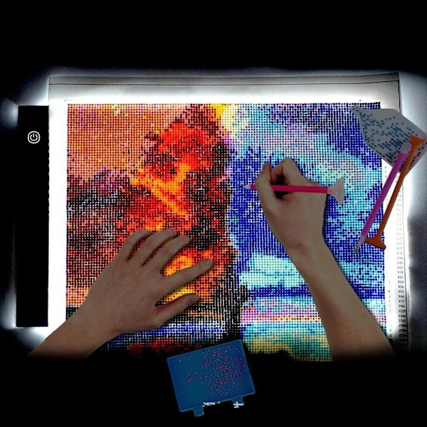 Ljusplatta A4 LED 3-läges Dimmer Ljusbord Ritplatta Portabel Diamond Painting 465 white