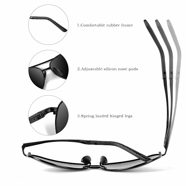 Miesten ulkoilmasaurinkolasit Aviator Polarized Sunglasses