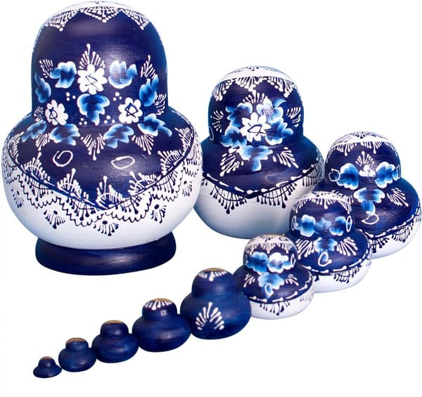Russiske Matryoshka-dukker, 10 dele, håndlavede, gaver, legetøj (blå)-FA-