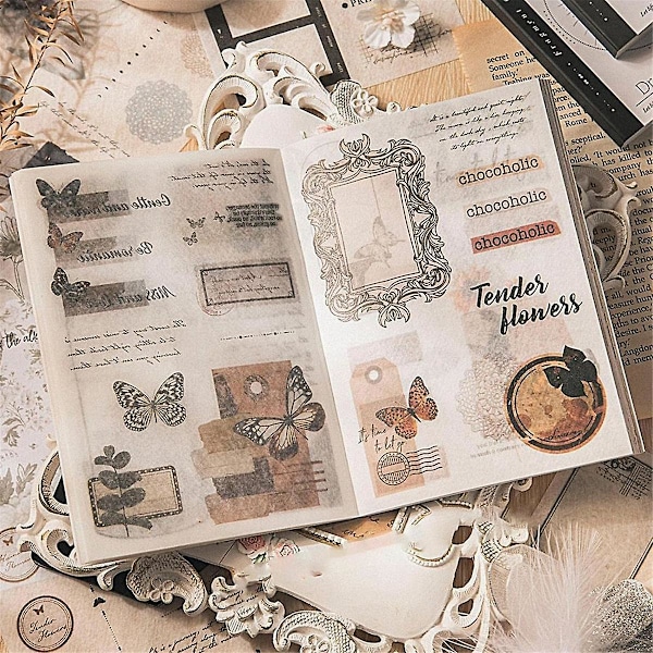 40 Ark Naturtema Washi Stickerbog til Voksne Botaniske Planteklistermærker Junk Journaling Sc