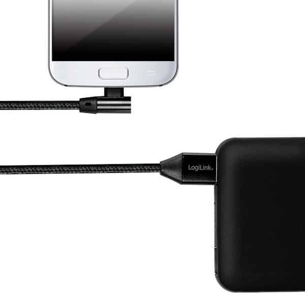 Vinklad MicroUSB-kabel USB 2.0 15W 1m