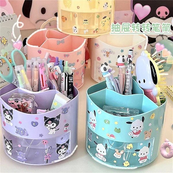 Kawaii Kuromi pyörivä kynäpidike Anime My Melody Cinnamoroll Pompompurin siveltimenpidike Pochacco järjestäjä toimistotarvikkeet Cinnamon roll