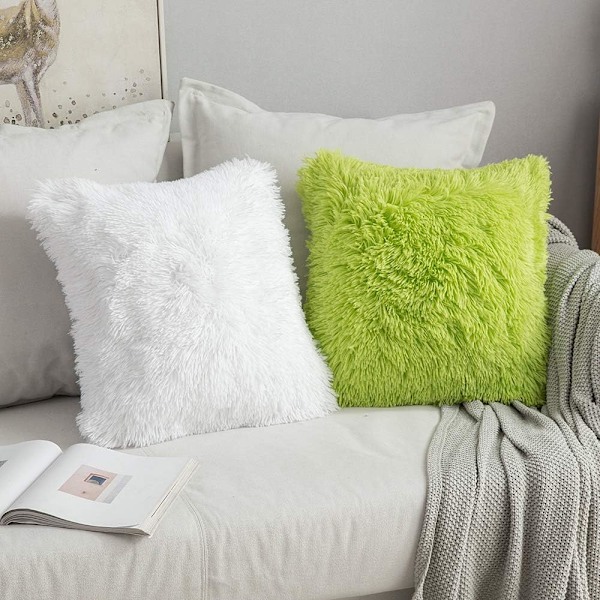 2-pakk Fluffy Faux Fur -tyynynpäälliset 43X43cm Valkoinen