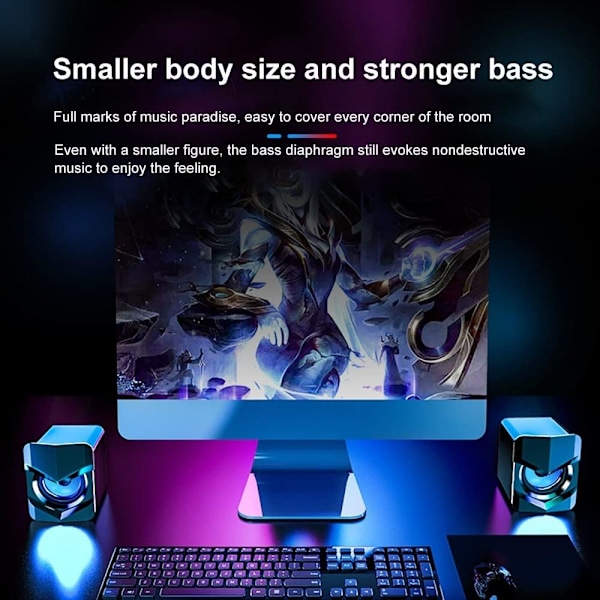 PC-højttalere（7,5*6*6cm）, Gaming-højttalere med sejt LED-lys, USB-volumenkontrol, PC-højttalere Tablet PC stereo gaming-højttalere