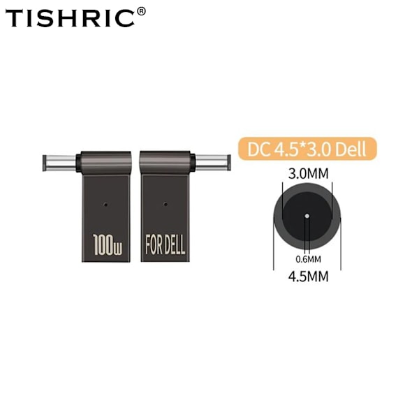 Kannettavan tietokoneen virtalähteen sovitin PD 100W 5A USB Type-C naaras - DC uros HP/Lenovo/DELL 4.5x3.0-DELL