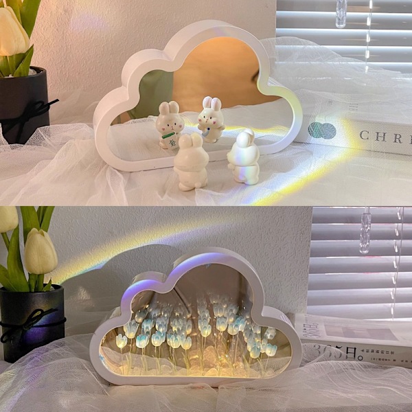 DIY Tulpan Nattlampa, Moln Tulpan Spegel Nattlampa, Simulerad Blomma Sovrum