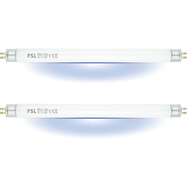 FSL T5 F6W BL Vaihtolamppu Fly Killer -lampulle, 22,6 cm UV-putki 12 W hyttysten/hyönteisten tappamiseen (2 kpl)