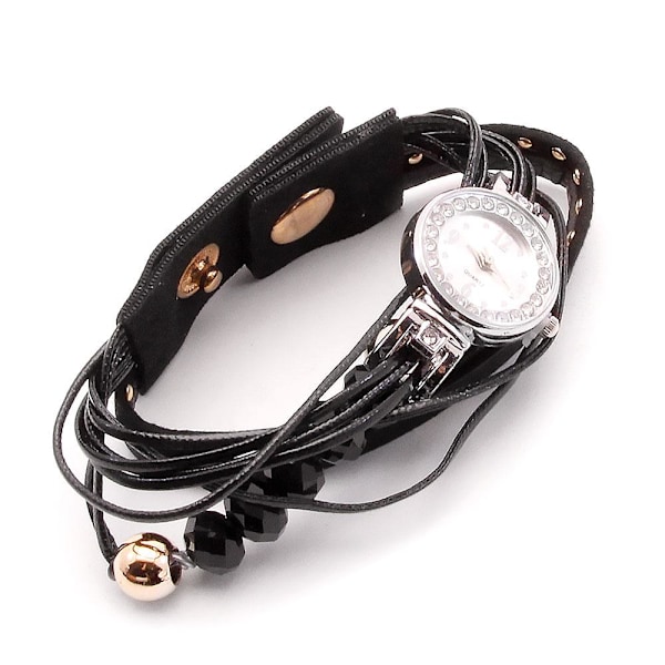 Damklocka Armband Strängar Diamanter - Svart / Guld black Konstläder