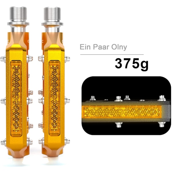 Cykelpedaler med reflexremsor, halkfri CNC-aluminiumplattform, 9/16\" pedaler för racercykel, MTB, elcykel