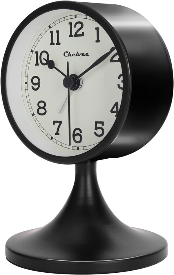 Black Silent Analog Metal Alarm Clock with Removable Stand Retro-FA-