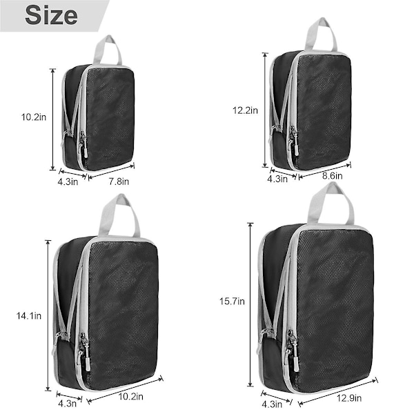 Kompresjonspakkekuber, 4-pak ultralette pakkekuber for håndbagasje, reisepakning for S