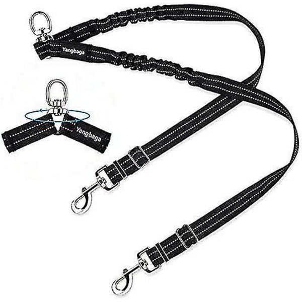Dobbelt koppel, justerbart og 360 grader roterbart, hundekoppel for 2 hunder, reflekterende elastisk koppel, for små, mellomstore og store hunder Hy