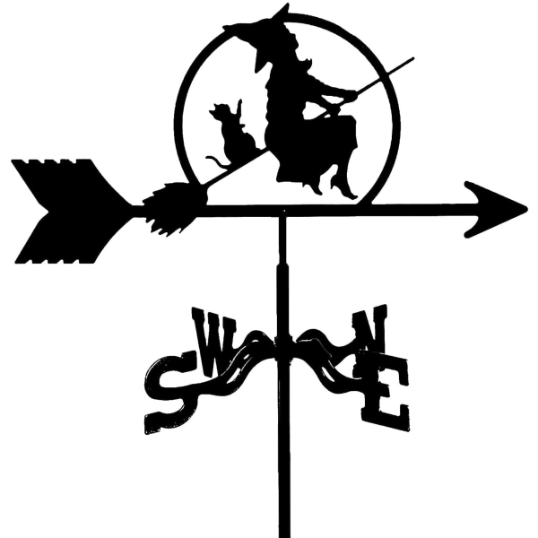 Witch and Cat Weathervane Wind Vane Stainless Metal Weather