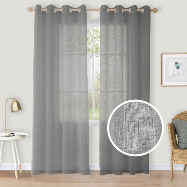 KCVV Gardiner - transparenta gardiner - med öglor - 100*250 - linnegrå - 2-pack
