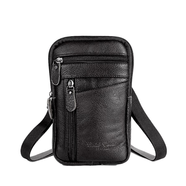 Lädermodetelefonväska för män, bältesväska, crossbody, midjeväska, P - spot black One-size