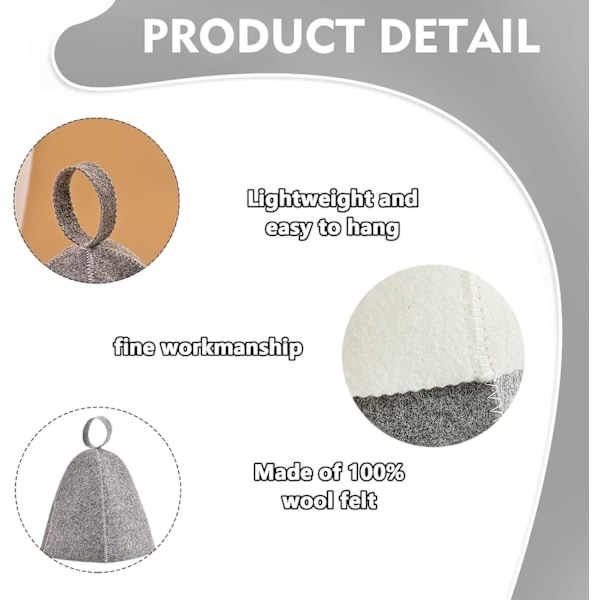 2 stk badstuehatter, original ull, komfortabel og pustende for badstue, 100 % naturlige filt badstue-tilbehør (grå og hvit)-FA5-