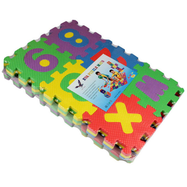 36-delt puslespill for barn i flere farger med alfabet og tall - Lekematte for gulvbeskyttelse og trening 6 x 6cm
