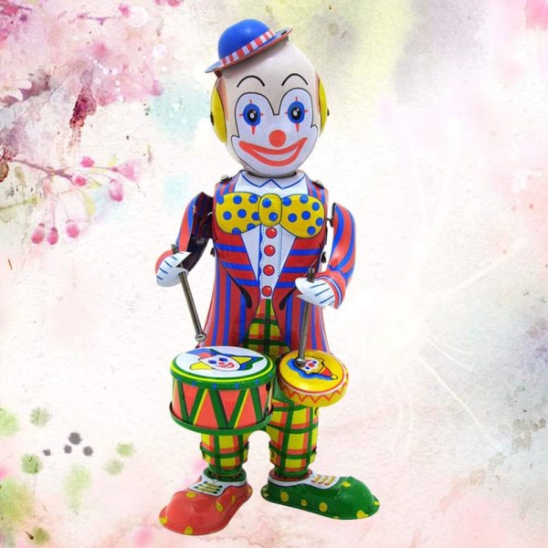 Retro Opptrekkbar Leketøy Tinplate Toy Circus Clown Robot Tromming