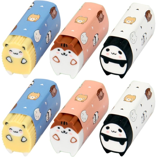 12 Pcs,Creative Cute Cartoon Long Strip Cutable Pencil Eraser