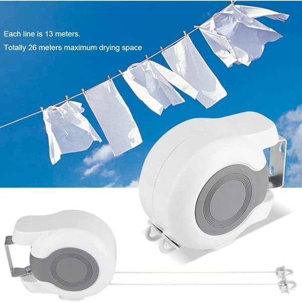 Retractable Outdoor Clothesline, 13m Retractable Wall Mounted Drying Rack with 2 Clotheslines-FA-