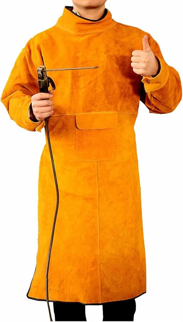 (XL-105cm) Unisex kol läder svetsförkläde - gul med ärmar-FA-