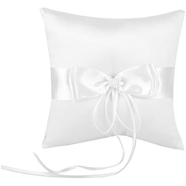 Wedding Ring Pillow,Ivory White Satin Bowknot Ring Bearer Holder