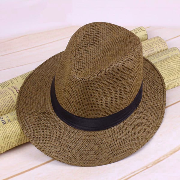 Mäns Panamahatt i Halm, Handgjord, Sommarstrandresor, Solhatt, One Size one size e