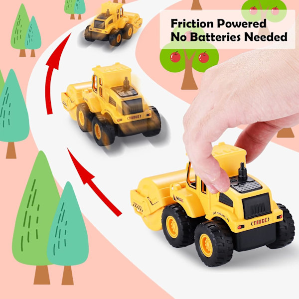 Byggleksaker för 3-åriga pojkar flickor barn, friktionsdrivna byggbilar leksak sandbil med grävmaskin, bulldozer, (Färg 4-pack)