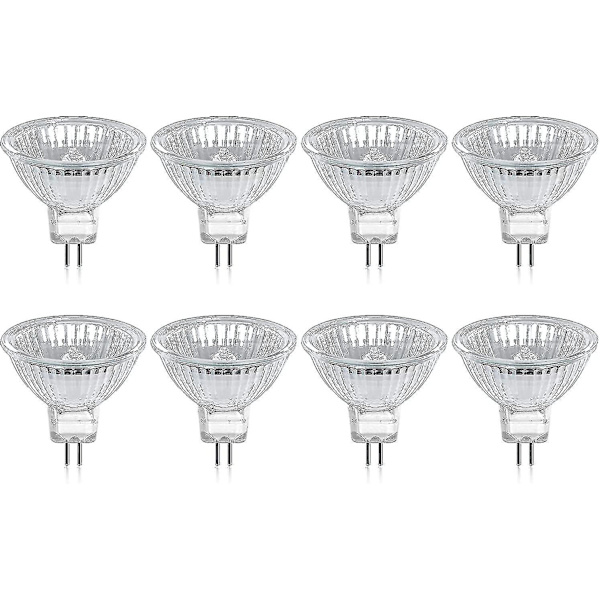 Paket med 8 halogenlampor Gu5.3 Mr16 35w 12v Dimbar - varmvit 2800k, 400 lumen, cover