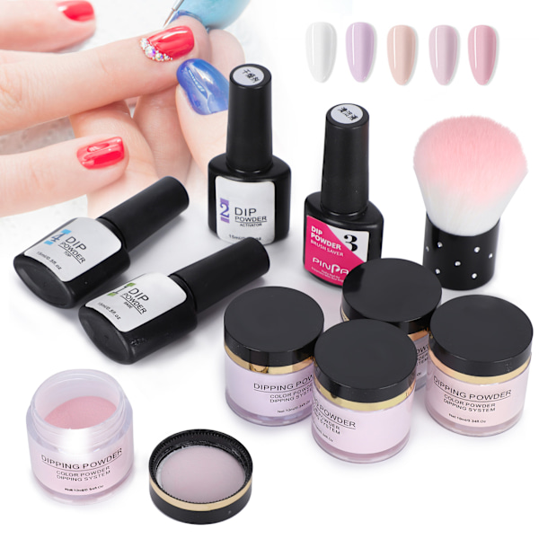 10 stk. Negle Dyppe Pulver Sæt Neglekunst Pulver Top Base Coat Gel Børste Manicureværktøj (C Sæt)